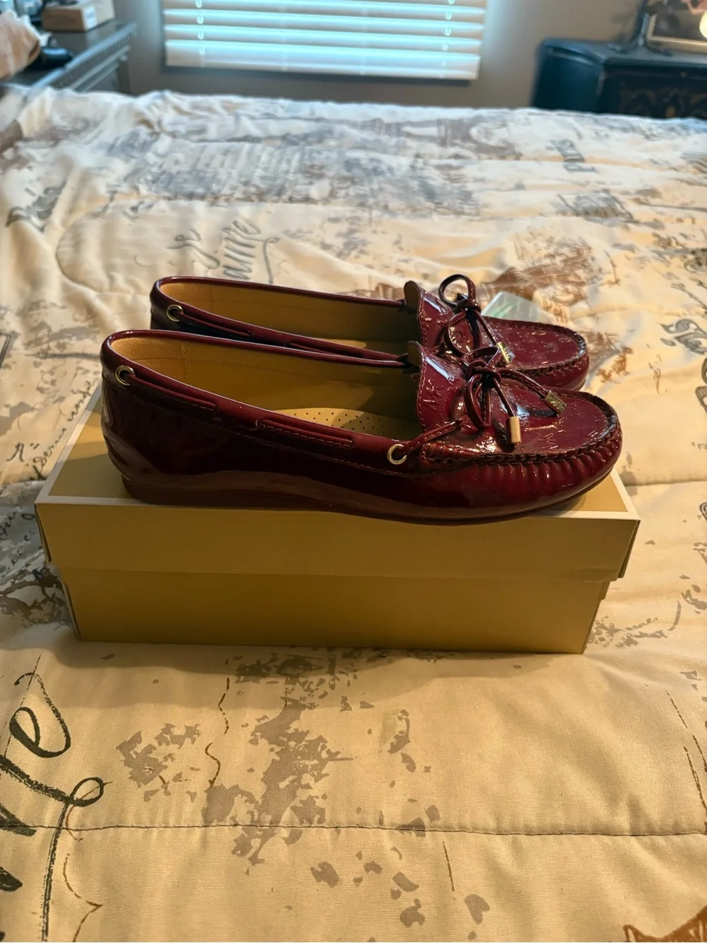 Michael Kors Women's Patent Burgundy Bow Moccasin Loafers